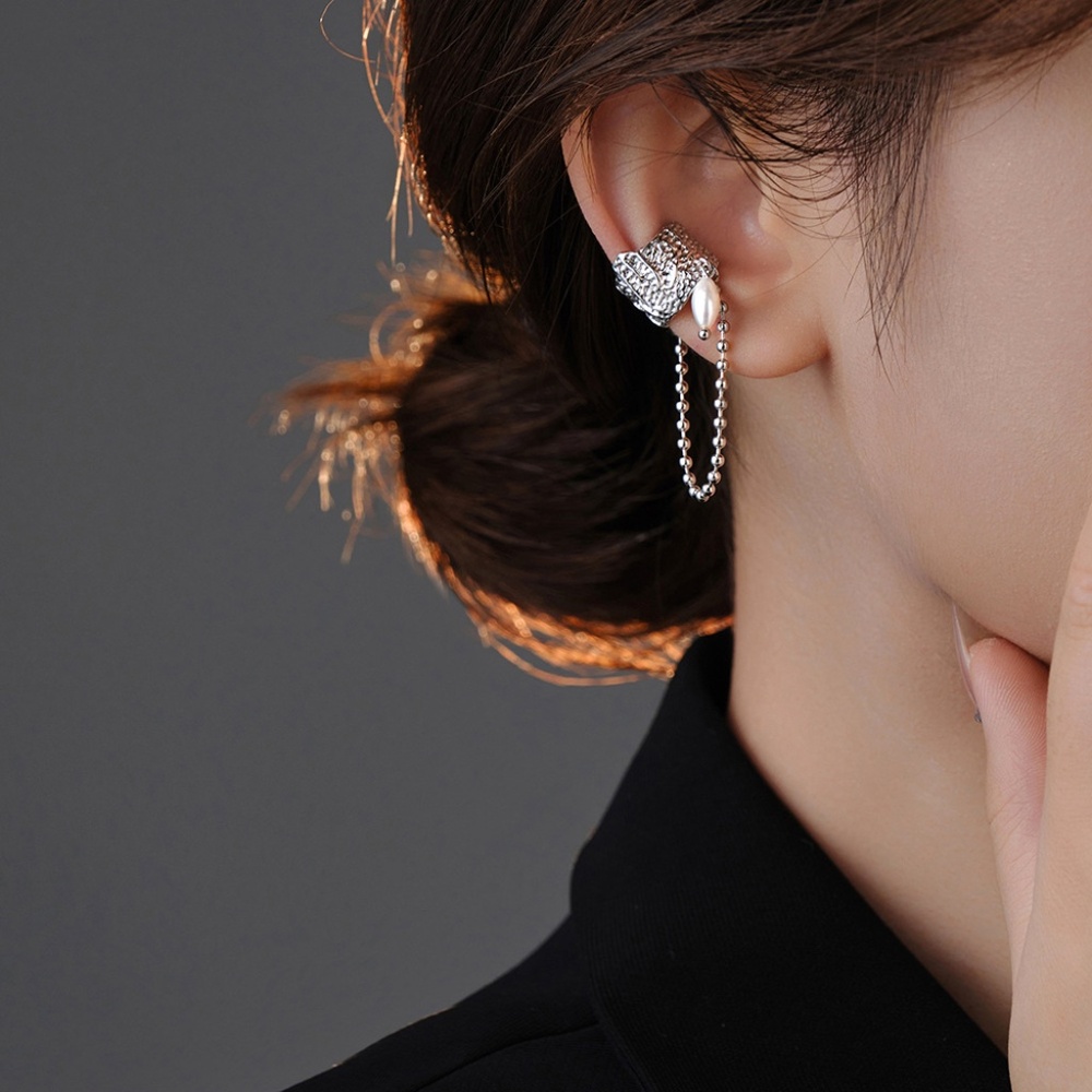 Silver and Pearl Beaded Ear Cuff